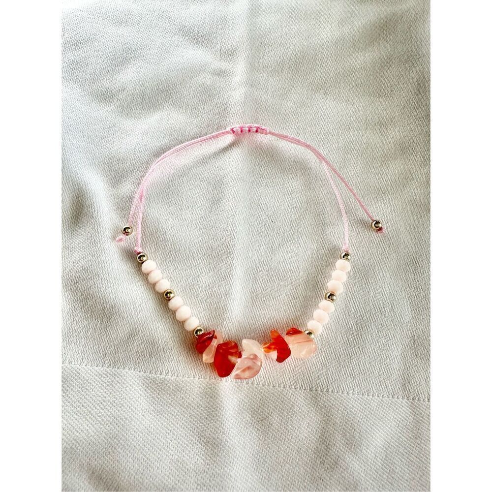 Pink and red color stone and sparkly bead friendship bracelet